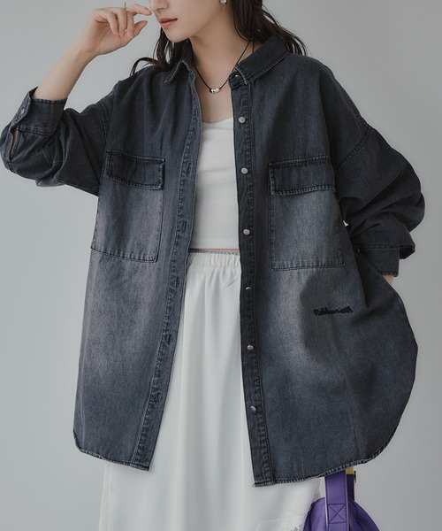 ブラウス シャツ オーバーサイズ デニム シャツ レディースの画像