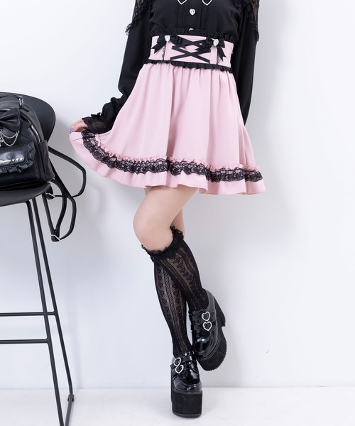 【❤︎様】フリル付きハートビジュー ピンクスカート DearMyLove スカート キラキラビジューハートフリルスカート