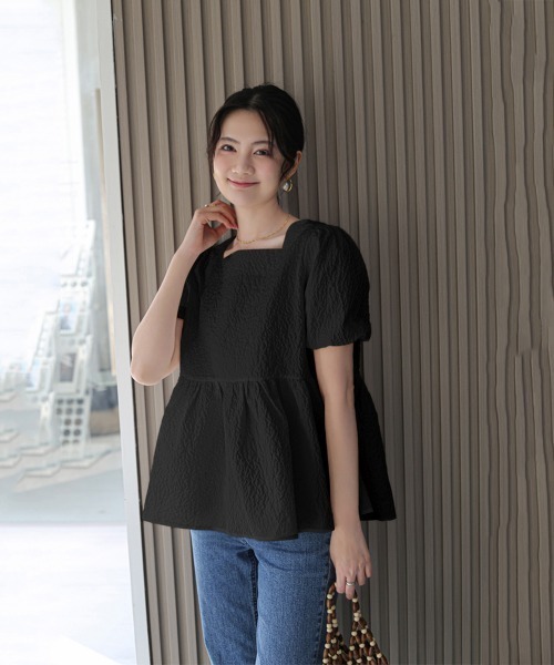 ブラウス シャツ ペプラムスクエアネックブラウス レディース miniministore ブラウス シャツ ペプラムブラウス スクエア