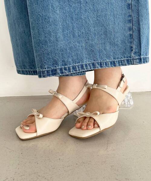 MAJESTIC LEGON サンダル クリアビジューヒールリボンサンダル