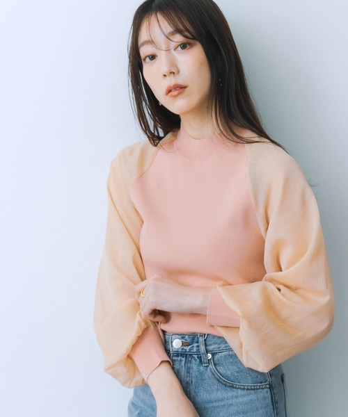 HEYUMM ニット セーター シアーボリュームスリーブセーター