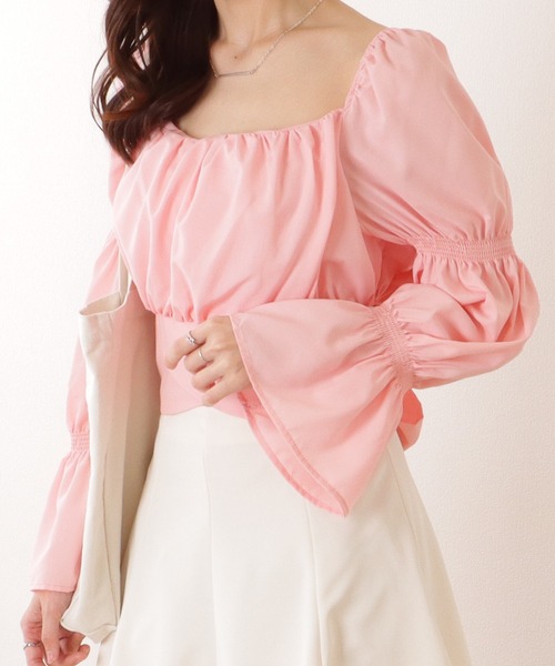 DRAWER コットンフレアスリーブブラウス　定価7.4万✨ピンク DRAWER コットンフレアスリーブブラウス 定価7.4万✨ピンク Drawer