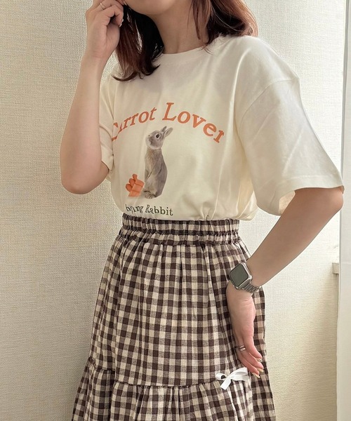 tシャツ 半袖 うさぎプリント半袖Tシャツ レディース : ZOZOTOWN Yahoo