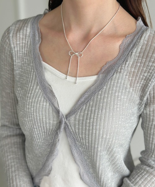 sowang ネックレス ホワイトチェーンリボンネックレス-white chain