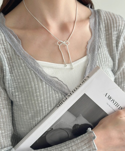 CHIEKO+ ネックレス noble ribbon necklace sowang ネックレス ホワイトチェーンリボンネックレス-white chain