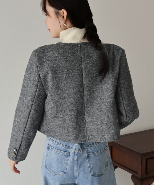 BLUEEAST ジャケット ノーカラージャケット アソートボタンウールノー