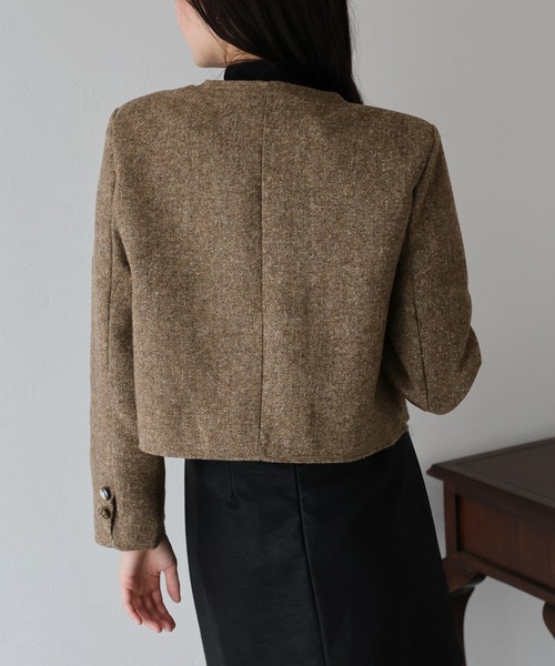 ビアズリー ノーカラージャケット リバーシブル レース アソートボタン リネン ビアズリー ノーカラージャケット リバーシブル レース アソートボタン