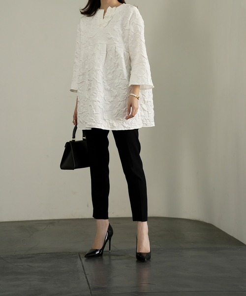 ブラウス シャツ ホイップネック ジャガード チュニック ブラウス HUIT レディース HUIT bouquet ブラウス シャツ ホイップネック ジャガード