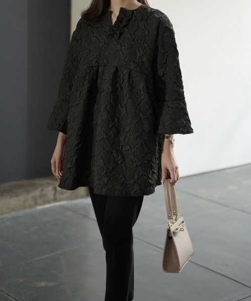ブラウス シャツ ホイップネック ジャガード チュニック ブラウス HUIT レディース HUIT bouquet ブラウス シャツ ホイップネック ジャガード