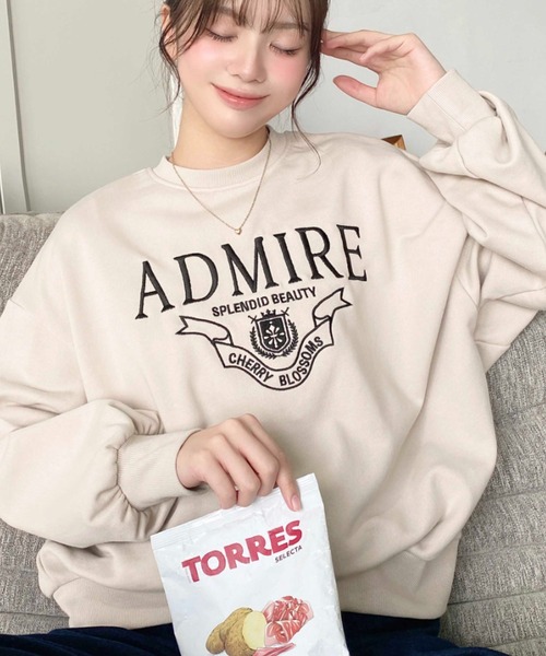 moment+ トレーナー スウェット 裏毛ロゴ刺繍入りスウェット