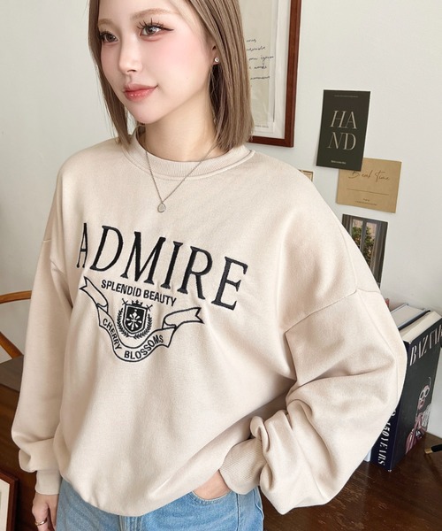 moment+ トレーナー スウェット 裏毛ロゴ刺繍入りスウェット