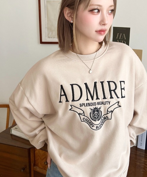 moment+ トレーナー スウェット 裏毛ロゴ刺繍入りスウェット