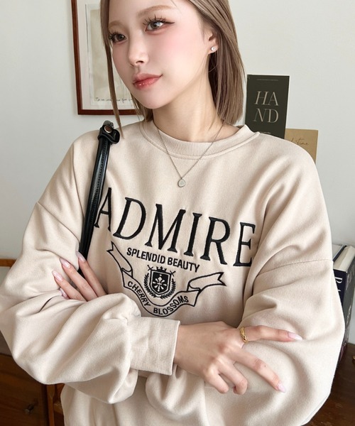 moment+ トレーナー スウェット 裏毛ロゴ刺繍入りスウェット