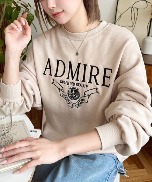 moment+ トレーナー スウェット 裏毛ロゴ刺繍入りスウェット