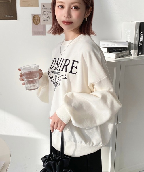 moment+ トレーナー スウェット 裏毛ロゴ刺繍入りスウェット