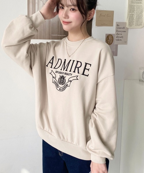 moment+ トレーナー スウェット 裏毛ロゴ刺繍入りスウェット