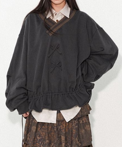 AsRiRe トレーナー スウェット 25ss ユニサックス リボン付きv