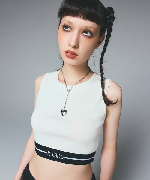 X-girl タンクトップ ノースリーブ LOGO AND STRIPE TANK TOP