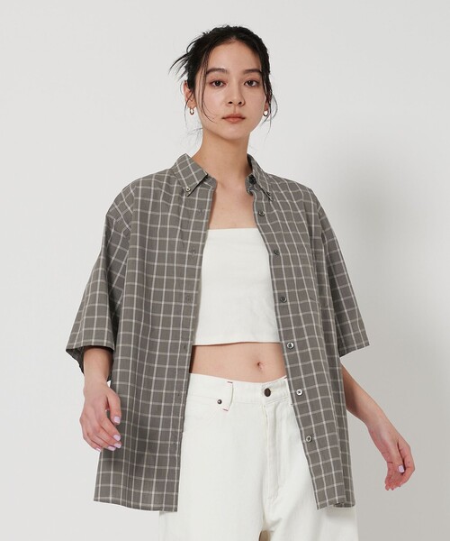 ブラウス シャツ コットンチェック ショートスリーブ シャツ レディース
