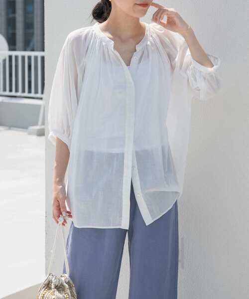 「URBAN RESEARCH DOORS」 7分袖ブラウス MEDIUM オフホワイト レディース URBAN RESEARCH DOORS 「URBAN DOORS」 7分袖ブラウス MEDIUM