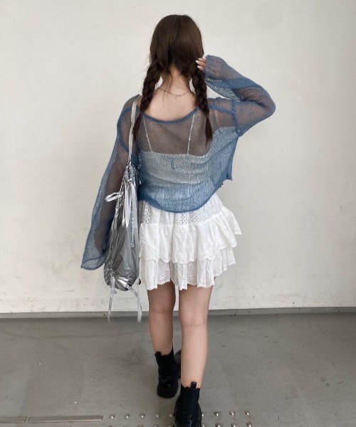 「nemne store」 ニットカーディガン MEDIUM ライトブルー レディース_画像6