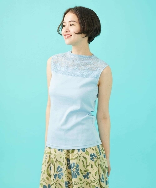 tシャツ フライスフラワーレースタンクトップ レディース