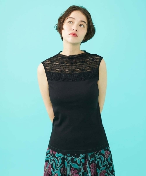 Jocomomola（ホコモモラ） tシャツ フライスフラワーレースタンク