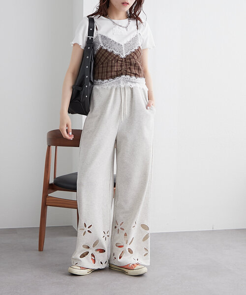 花y w closet パンツ 「2サイズ展開」フラワーアイレットスウェット