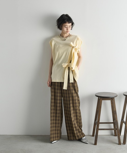 THE Yon パンツ チェックタックワイドパンツ レディース