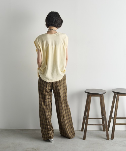 THE Yon パンツ チェックタックワイドパンツ レディース