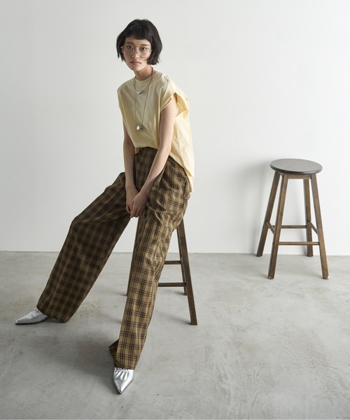 THE Yon パンツ チェックタックワイドパンツ レディース : ZOZOTOWN