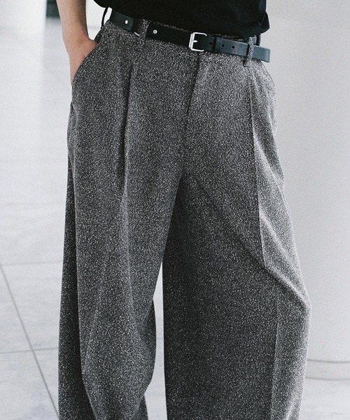 WYM LIDNM スラックス BREEZE TWEED DEEP TUCK BAGGY SLACKS