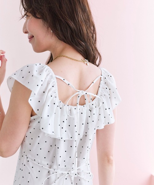 【miki監修・3サイズ展開】ドットプリントフリルトリムマーメイドワンピース La boutique BonBon（ラブティックボンボン）の「【miki監修・3