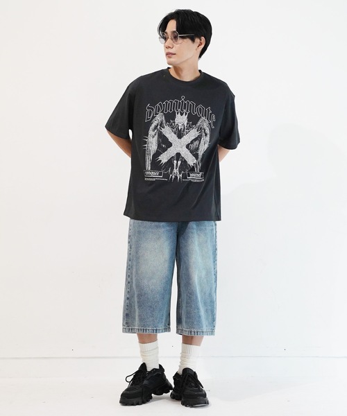 虎*e様 【GETUSED】オーバーオール デニム ハーフパンツ丈 デッドストッ En serio TOKYO ハーフパンツ ジーンズ バギーデニムワイドショート