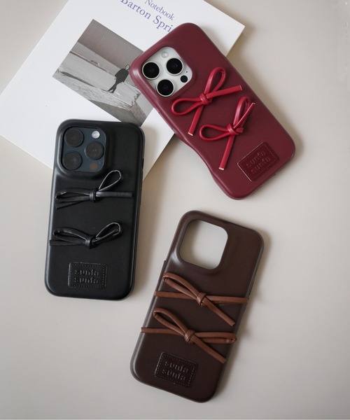Port スマホケース 「 / ポート 」 フェイクレザー リボン