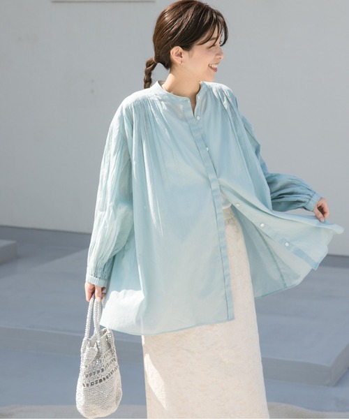 ミント　長袖シャツ　コットンボイルギャザーブラウス URBAN RESEARCH DOORS 「URBAN DOORS」 長袖ブラウス MEDIUM