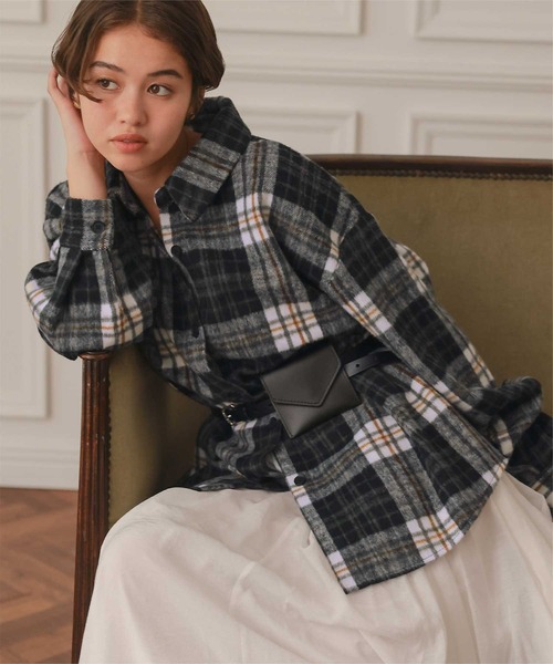 titivate ブラウス シャツ 起毛チェックオーバーシャツ レディース