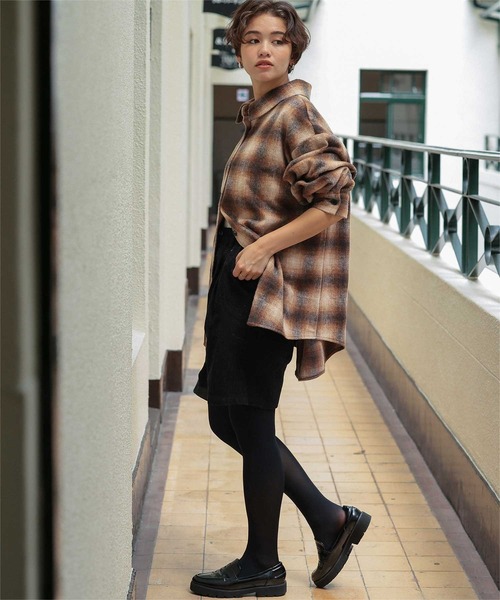 titivate ブラウス シャツ 起毛チェックオーバーシャツ レディース