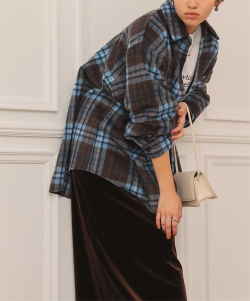 titivate ブラウス シャツ 起毛チェックオーバーシャツ レディース