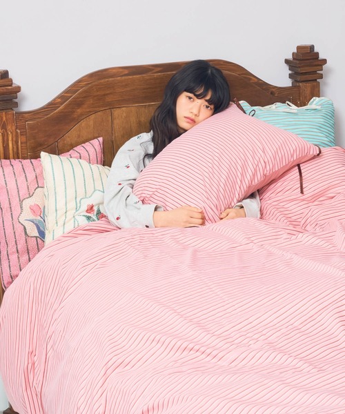 キャセリーニ ホームストライプ布団カバー(シングル)＋枕カバー　ピンク Casselini（キャセリーニ） ベッド 寝具 Casselini HOME(キャセリーニ