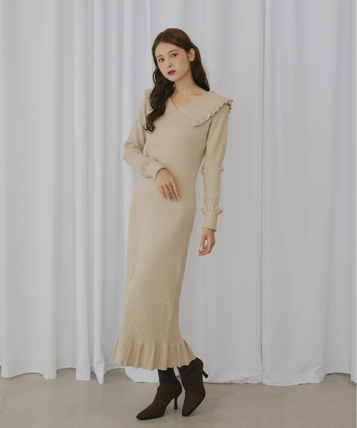 Olu.（オルドット） ワンピース フリルリブニットワンピース
