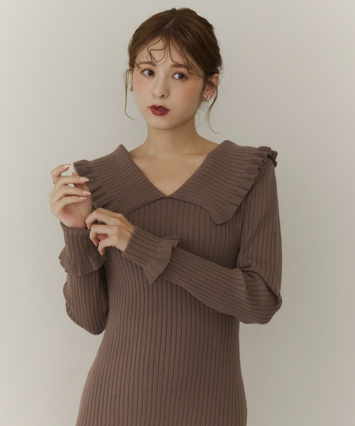 Olu.（オルドット） ワンピース フリルリブニットワンピース