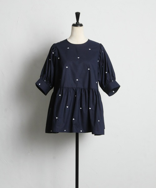 「&. NOSTALGIA」 半袖ブラウス M ネイビー レディース_画像2