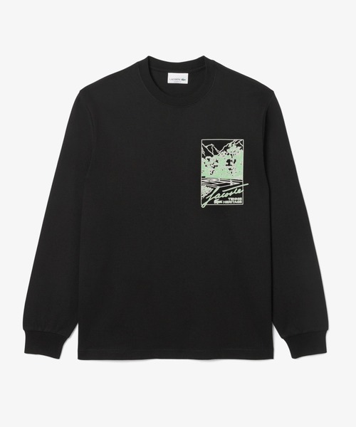 【ブラック】テニスヘリテージプリントロングスリーブTシャツ LACOSTE（ラコステ） tシャツ テニスヘリテージプリントロングスリーブ