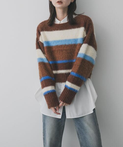 ボーダーニット 新品 meilmada ニット セーター ハイネックボーダーニット レディース