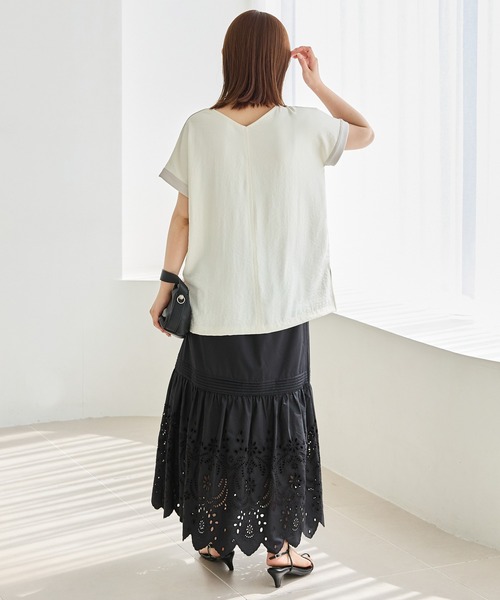 【新品】バテンレース フレアスカート ロング 黒 スカラップ LAVEANGE（ラビアンジェ） ロング スカート 刺繍レースフレアスカート