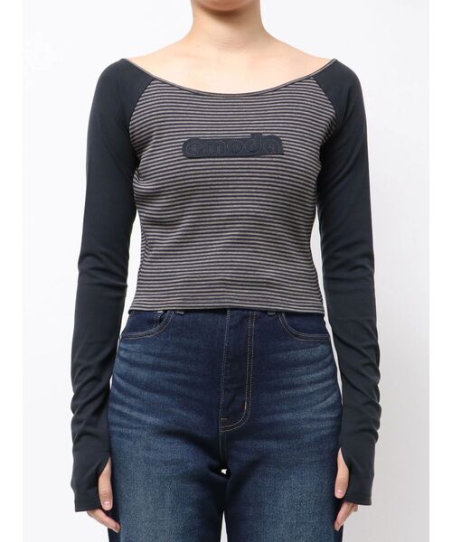 EMODA（エモダ） tシャツ ロゴパッチクロップドロンT レディース 