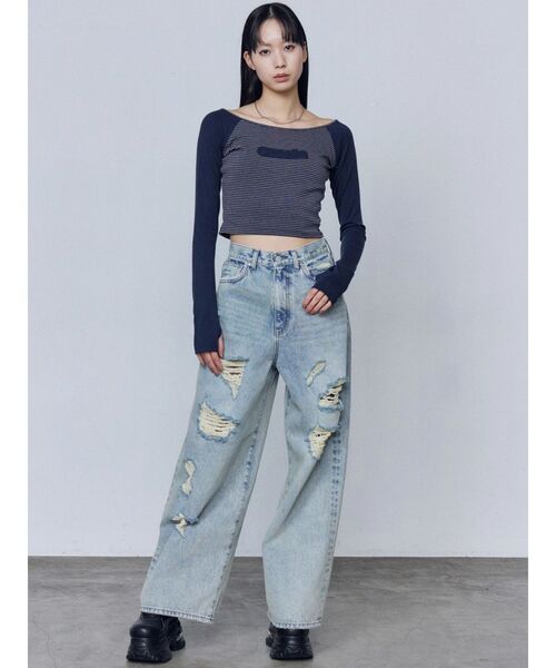 EMODA（エモダ） tシャツ ロゴパッチクロップドロンT レディース 