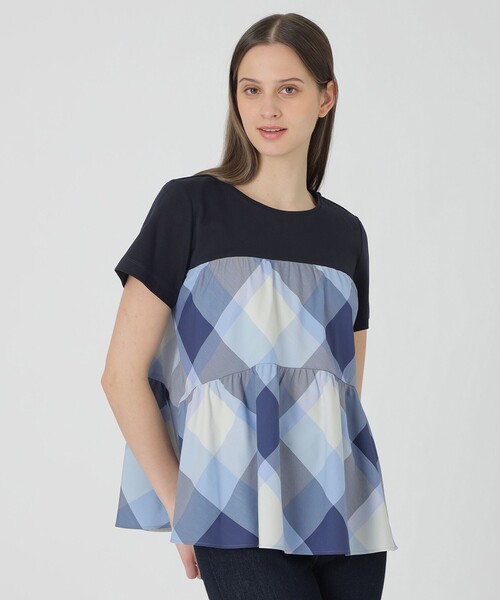 ブルーレーベルクレストブリッジ チェックコンビ Tシャツ カットソー 新品 L BLUE LABEL CRESTBRIDGE（ブルーレーベルクレストブリッジ） tシャツ