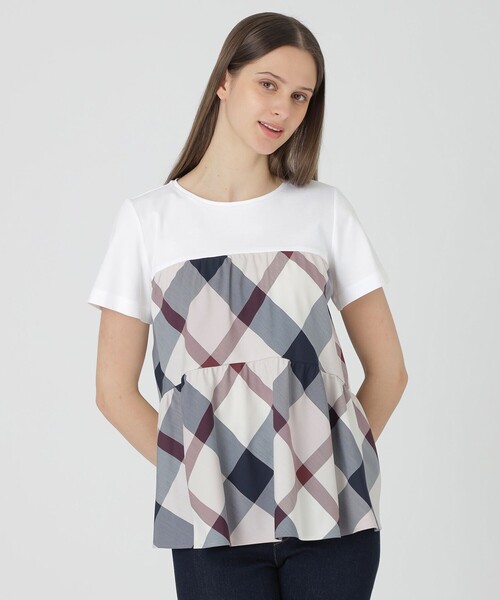 tシャツ クレストブリッジチェックティアードコンビTシャツ レディースの画像